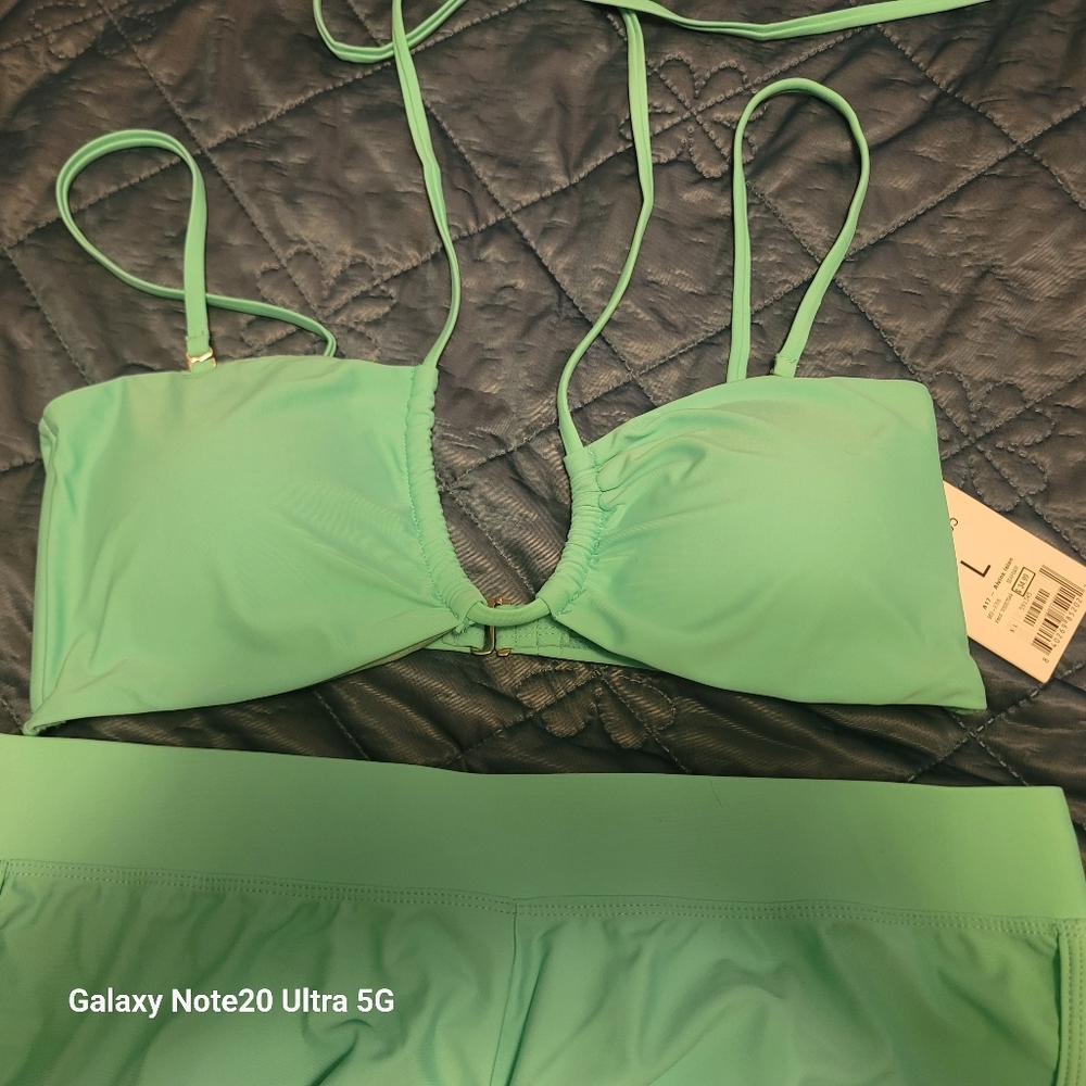 Green Minimalist Bikini Top with Spaghetti Straps